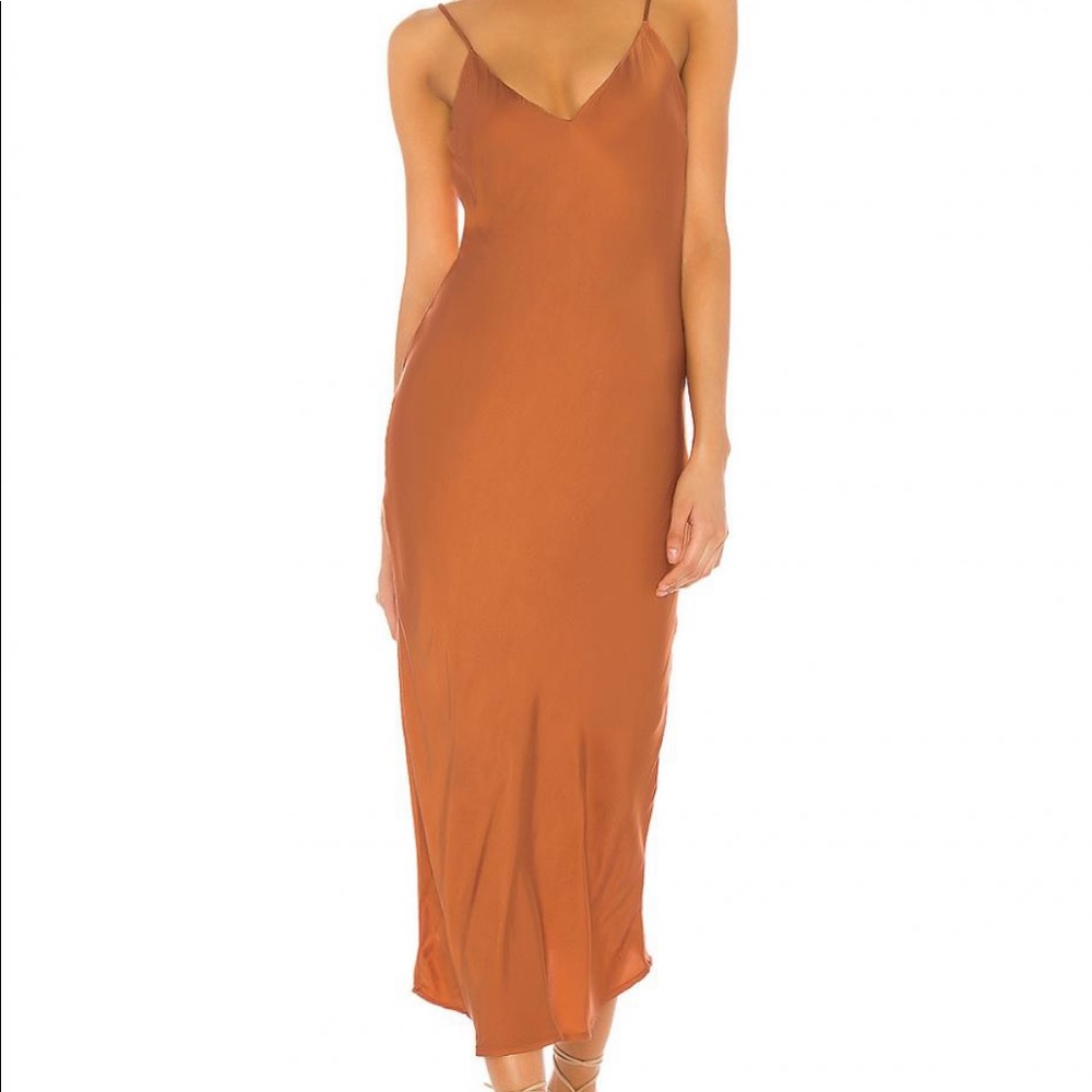 Cali Dreaming Revolve Vaea Copper Satin Slip Midi Dress size M